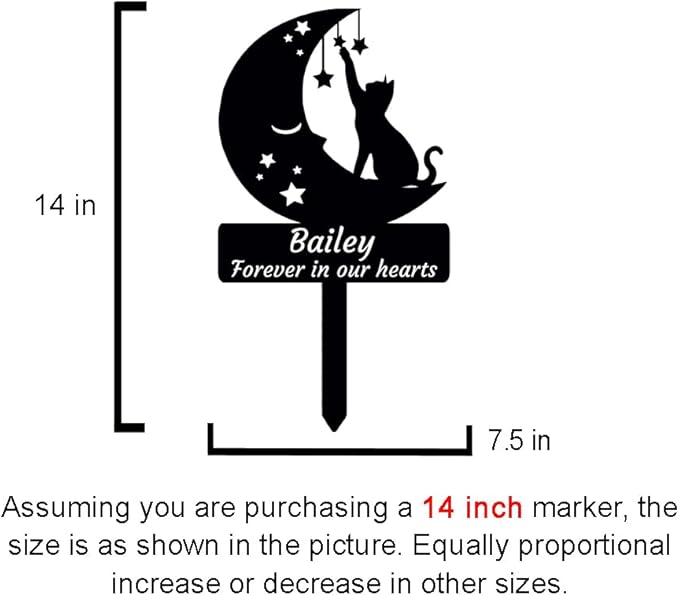 Custom Moon and Cat Grave Marker Memorial Stake