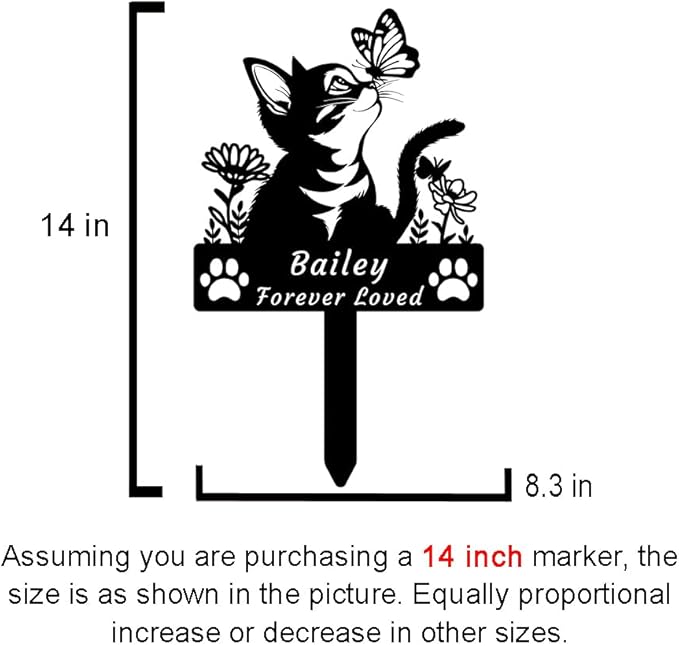 Custom Flower Cat Memorial Grave Marker Stake