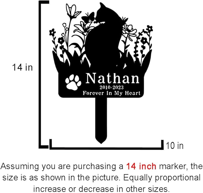 Personalized Flowers Cat Memorial Grave Stake Outdoor