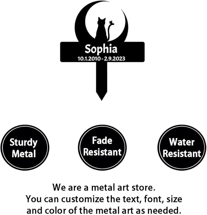 Personalized Moon Cat Memorial Grave Marker, Custom Cat Memorial Stake Grave Marker, Customized Moon and Cat Stake Metal Cat Grave Marker Pet Memorial Grave Sign Garden Plaque