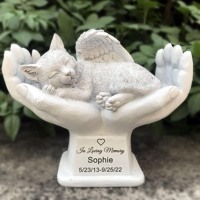 Personalized Cat Pet Grave Markers Memorial Angel Statue Stone