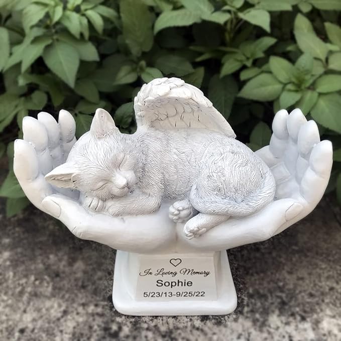 Personalized Cat Pet Grave Markers Memorial Angel Statue Stone