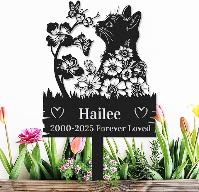 Custom Flowers Cat Memorial Grave Marker