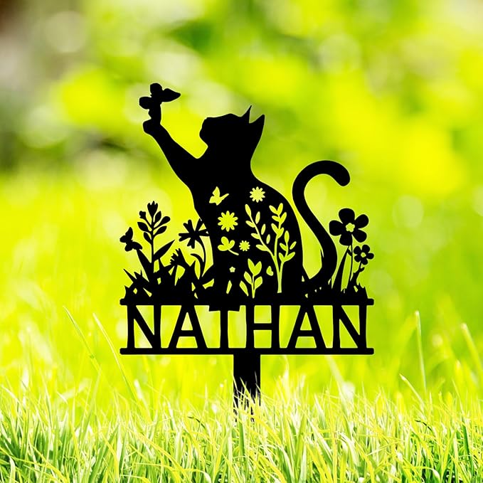 Personalized Flowers Cat Memorial Grave Marker Outdoor