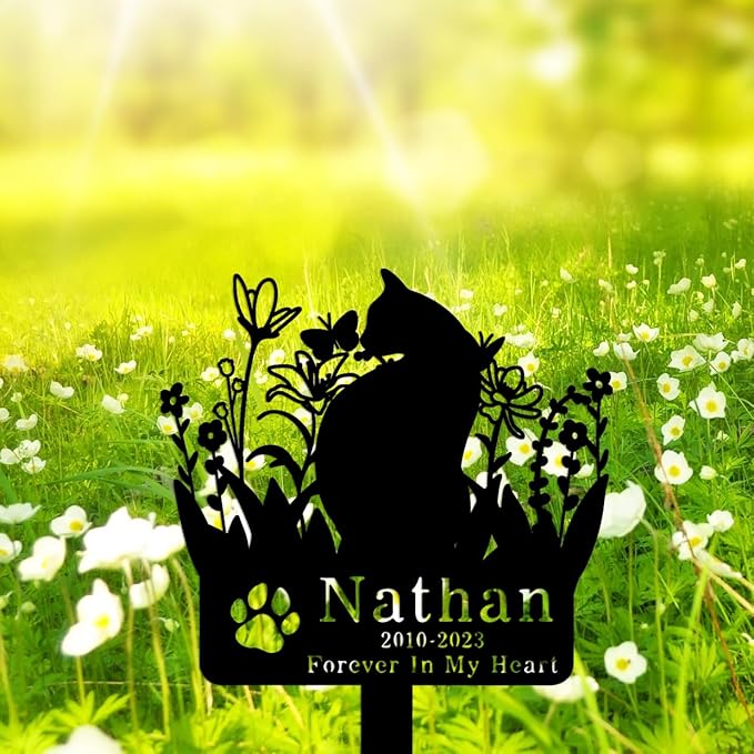 Personalized Flowers Cat Memorial Grave Stake Outdoor