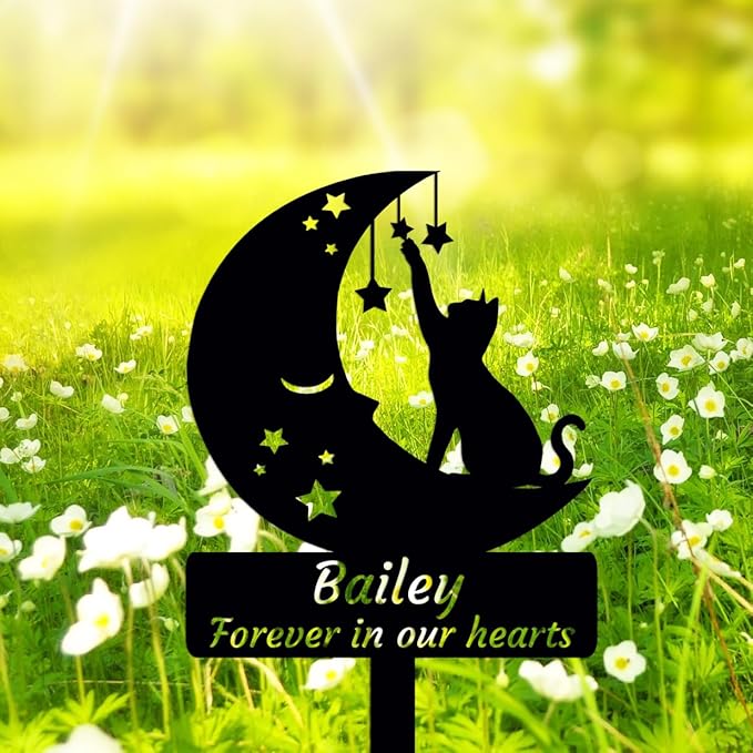 Custom Moon and Cat Grave Marker Memorial Stake