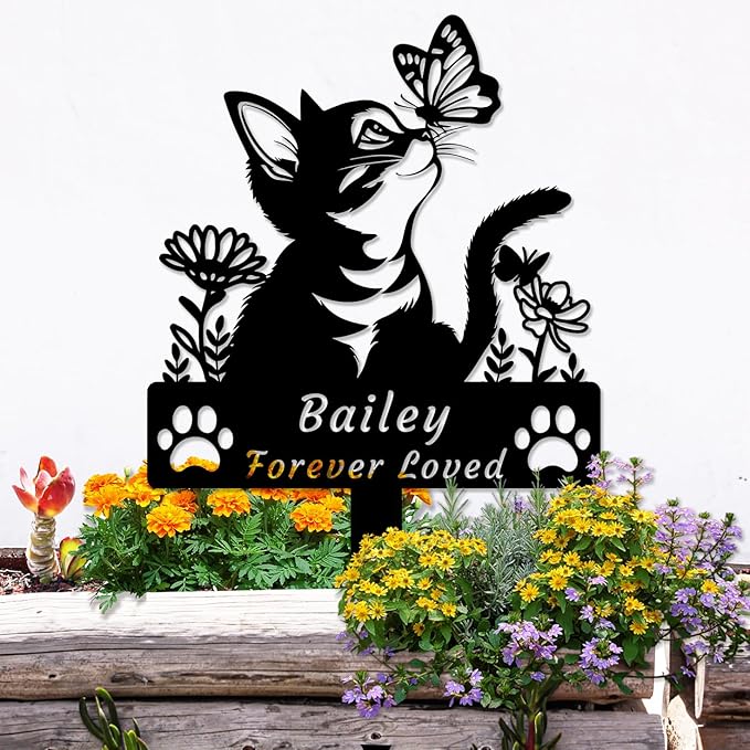 Custom Flower Cat Memorial Grave Marker Stake
