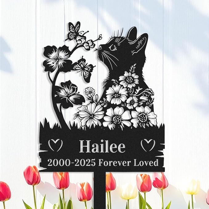 Custom Flowers Cat Memorial Grave Marker
