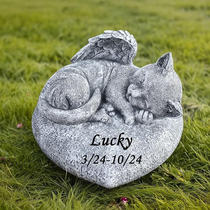 Personalized Angel Cat Memorial Stones Statue