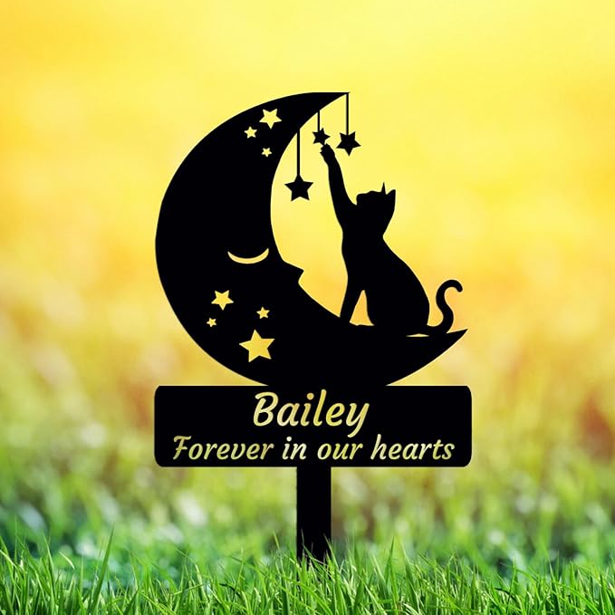 Custom Moon and Cat Grave Marker Memorial Stake