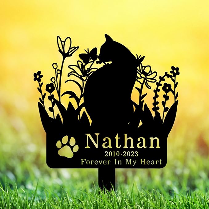 Personalized Flowers Cat Memorial Grave Stake Outdoor
