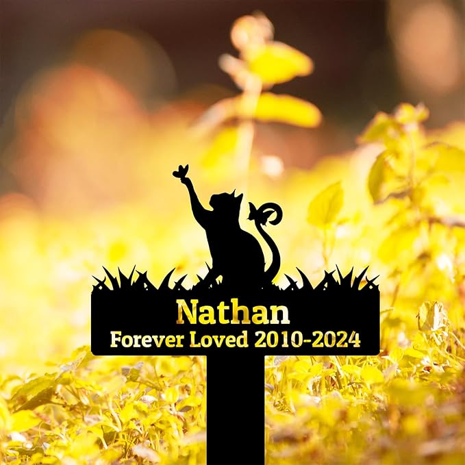 Custom Cat Memorial Grave Marker Metal Garden Stake