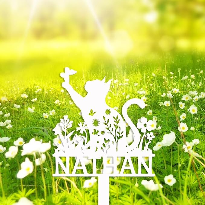 Personalized Flowers Cat Memorial Grave Marker Outdoor