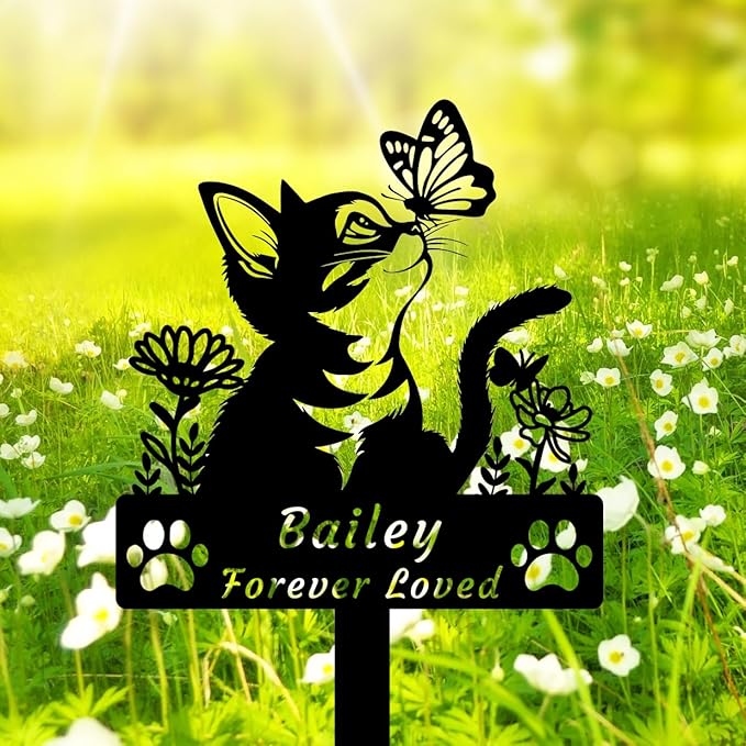 Custom Flower Cat Memorial Grave Marker Stake