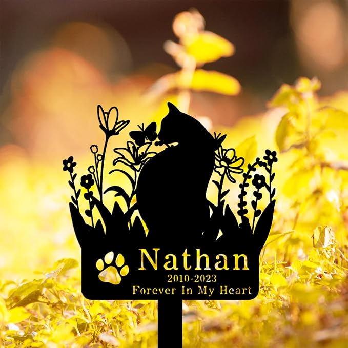 Personalized Flowers Cat Memorial Grave Stake Outdoor