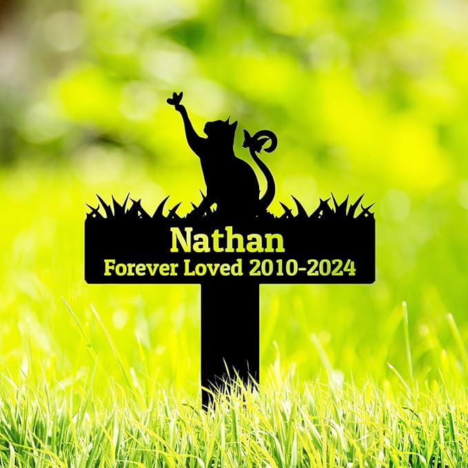 Custom Cat Memorial Grave Marker Metal Garden Stake