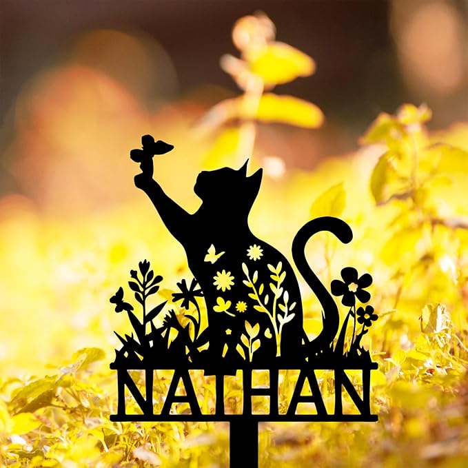 Personalized Flowers Cat Memorial Grave Marker Outdoor
