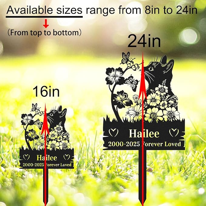 Custom Flowers Cat Memorial Grave Marker