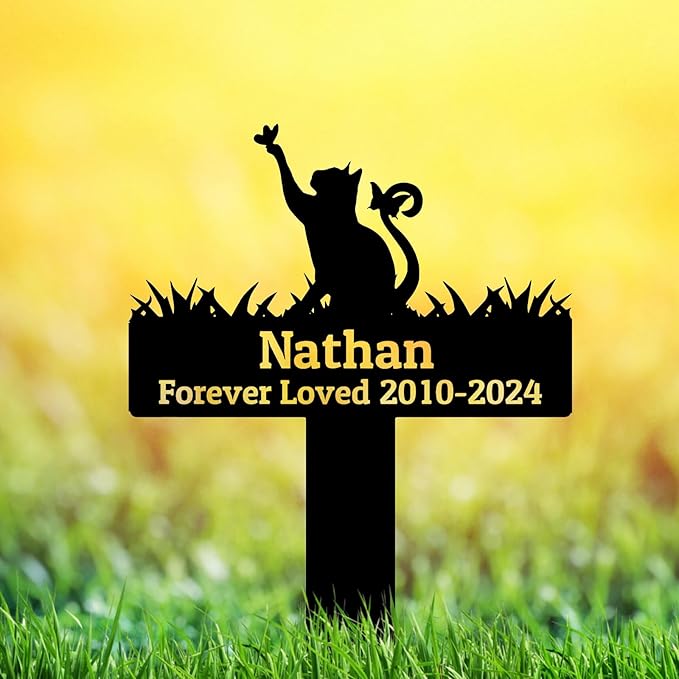 Custom Cat Memorial Grave Marker Metal Garden Stake