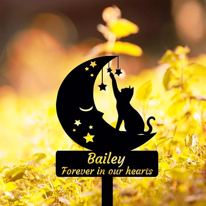 Custom Moon and Cat Grave Marker Memorial Stake