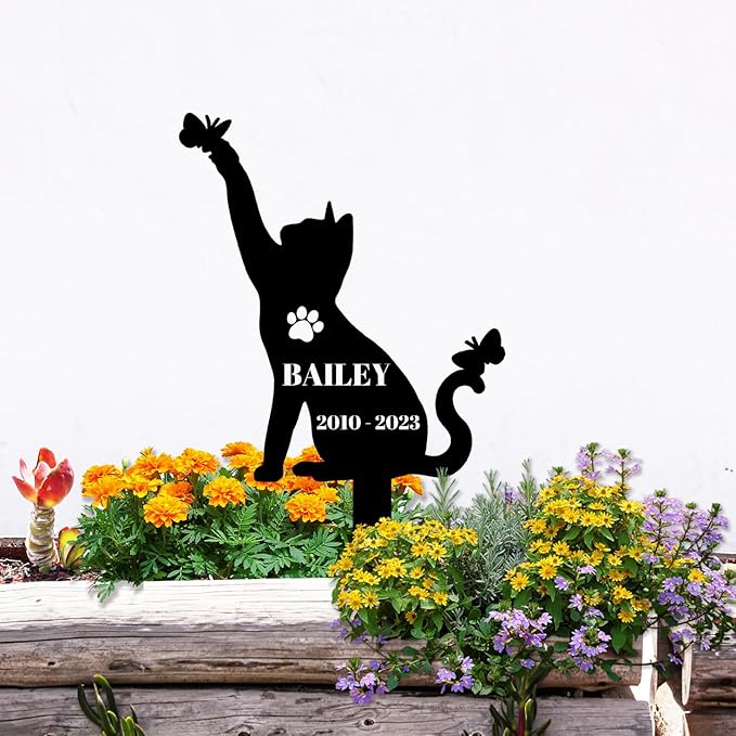 Custom Cat Memorial Grave Marker Garden Stake