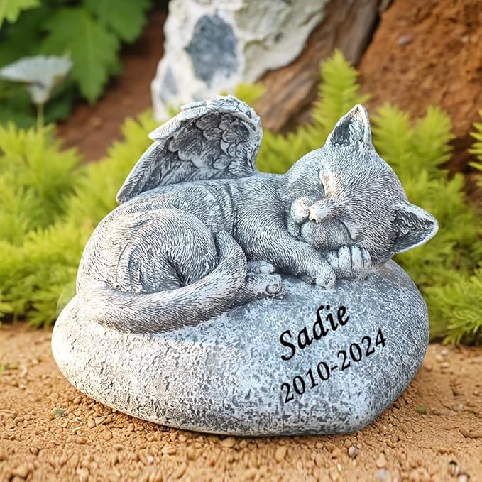 Personalized Angel Cat Memorial Stones Statue