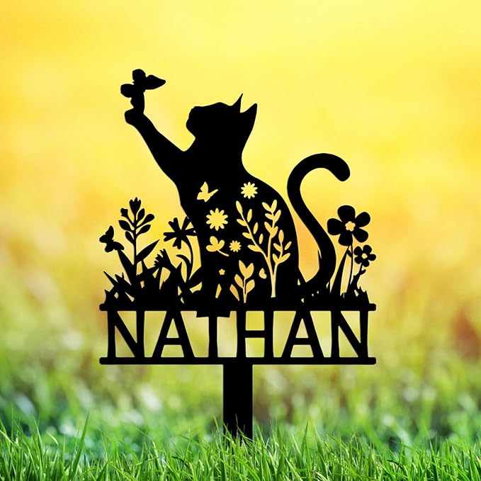 Personalized Flowers Cat Memorial Grave Marker Outdoor