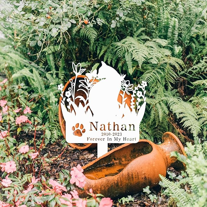 Personalized Flowers Cat Memorial Grave Stake Outdoor