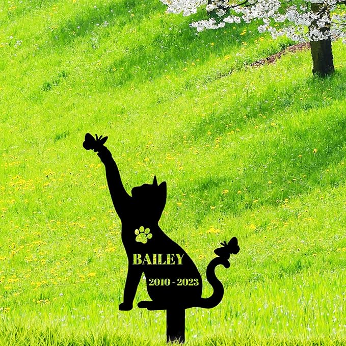 Custom Cat Memorial Grave Marker Garden Stake