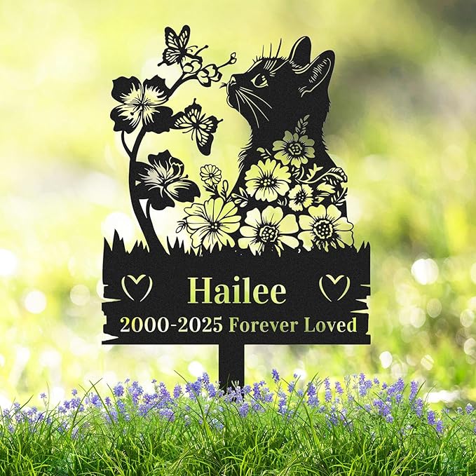 Custom Flowers Cat Memorial Grave Marker