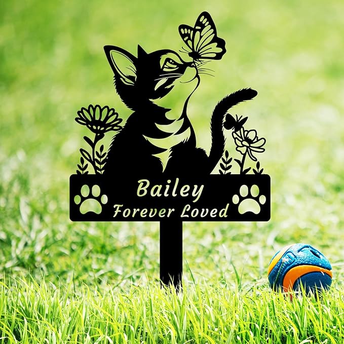 Custom Flower Cat Memorial Grave Marker Stake